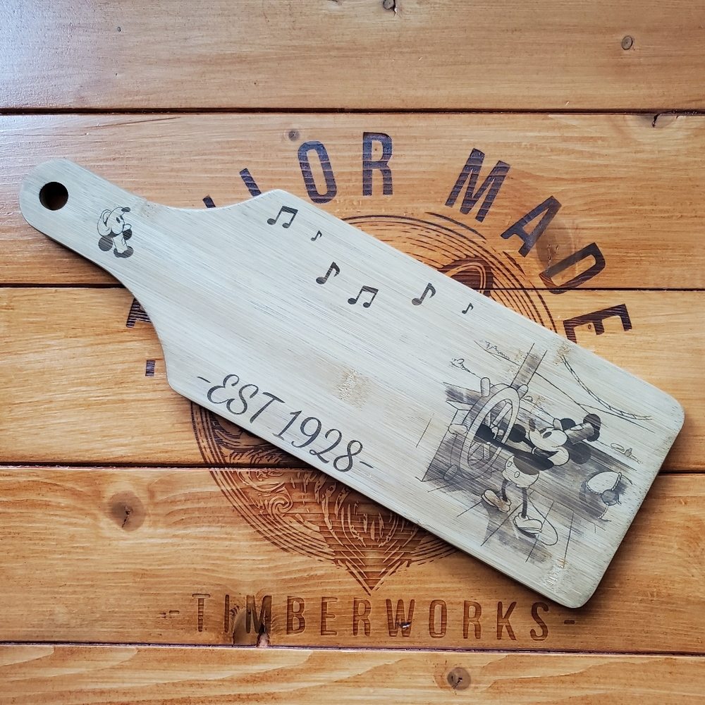 Disney✨ Steamboat Willie⛴️ Mickey Mouse Engraved Bamboo Cutting/Serving Board